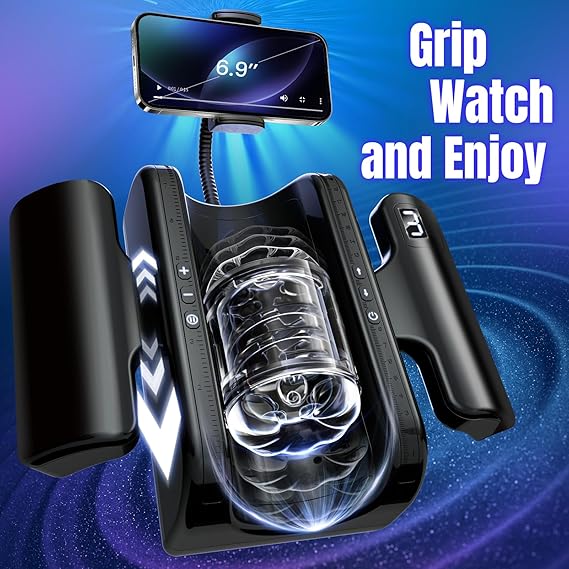 Male Masturbator Sex Toys for Men - Pocket Pussy Adult Toys with 7.8in Adjustable Thrusting Length & 9 Speeds, LCD Male Sex Toy Hands Free Masturbators with 2 Sleeves & Phone Stand Male Stroker