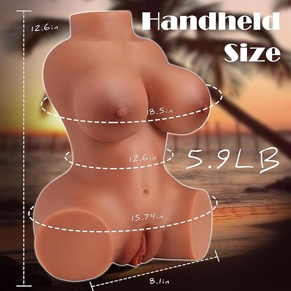 Brown-Skin Sex Doll Masturbator with Big Boobs, Realistic Vagina & Anus - 3Lb Mini Male Masturbator Torso Adult Love Doll for Men Masturbation Pleasure