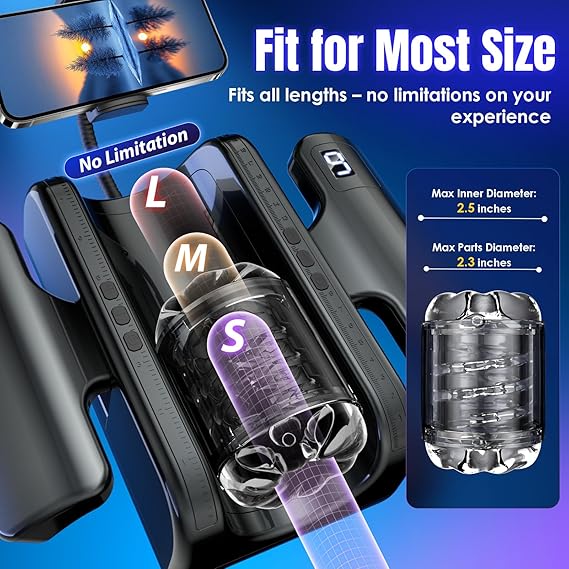 Male Masturbator Sex Toys for Men - Pocket Pussy Adult Toys with 7.8in Adjustable Thrusting Length & 9 Speeds, LCD Male Sex Toy Hands Free Masturbators with 2 Sleeves & Phone Stand Male Stroker