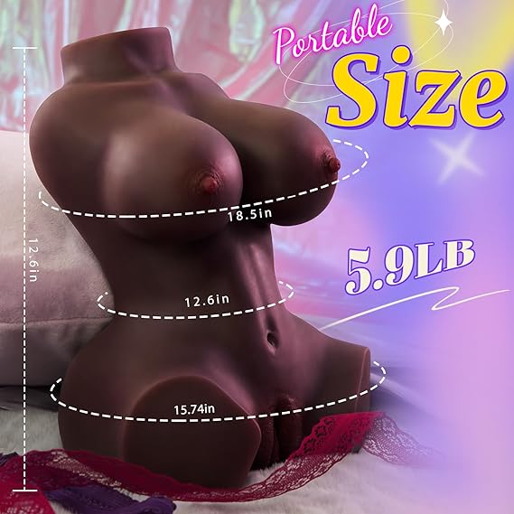 Ebony-Skin Sex Doll Male Masturbator with Perky Boobs Vagina and Tight Anal Sex Toys for Men Masturbation,  3 in 1 Adult Torso Love Dolls, Realistic Pussy Masturbator for Men Orgasm