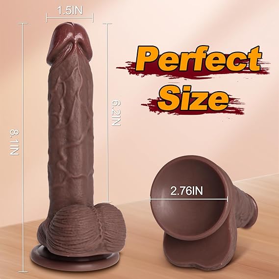 Realistic Dildo Ideal for Beginners Silicone Design with Powerful Suction Cup for Hands-Free G-spot and Anal Pleasure Authentic G-spot Stimulation Anal Toy for Women and Couples 7.7 inches (Brown)