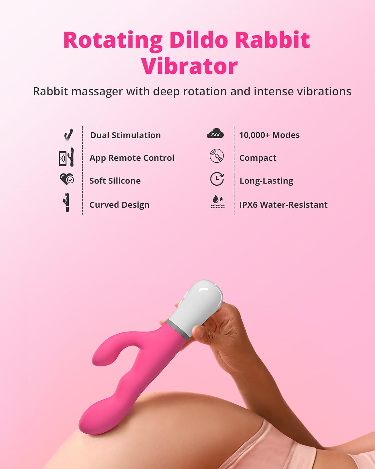 Rabbit Vibrator with Remote, Rotating Dildo Rabbit G Spot Clitoral Stimulator Adult Sex Toys & Games App Controlled with 10,000+ Vibration Modes Long Distance Vibrator for Women Couple