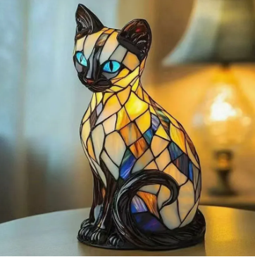🐱 Stained-Glass Cat Ambient Lamp – Artistic Light with a Feline Soul
