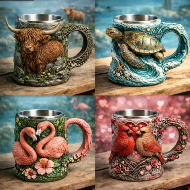 3D Sculpted Resin Mug – Stainless Steel Liner | 15 oz Masterpiece