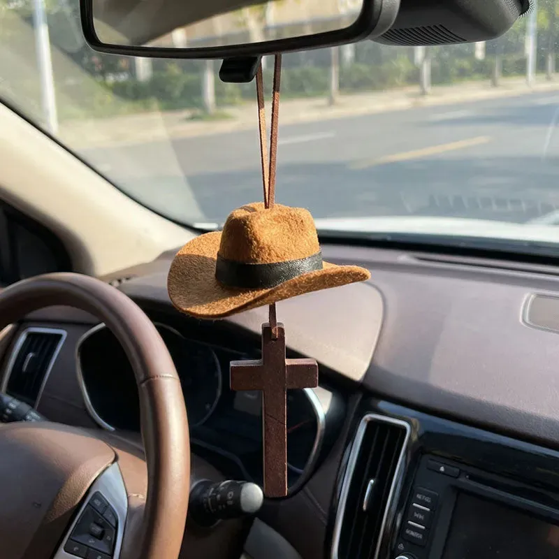 🤠 Cowboy Hat & Cross Car Charm | A Ride with Style & Faith 🚗✨