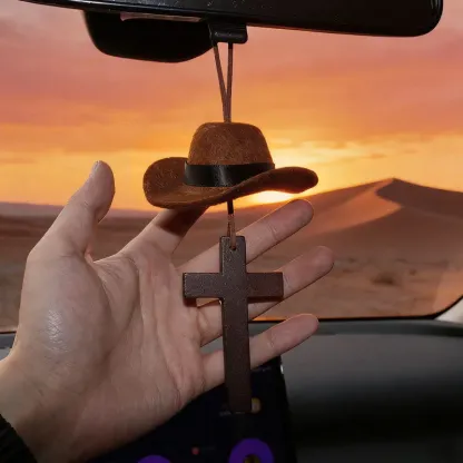 🤠 Cowboy Hat & Cross Car Charm | A Ride with Style & Faith 🚗✨