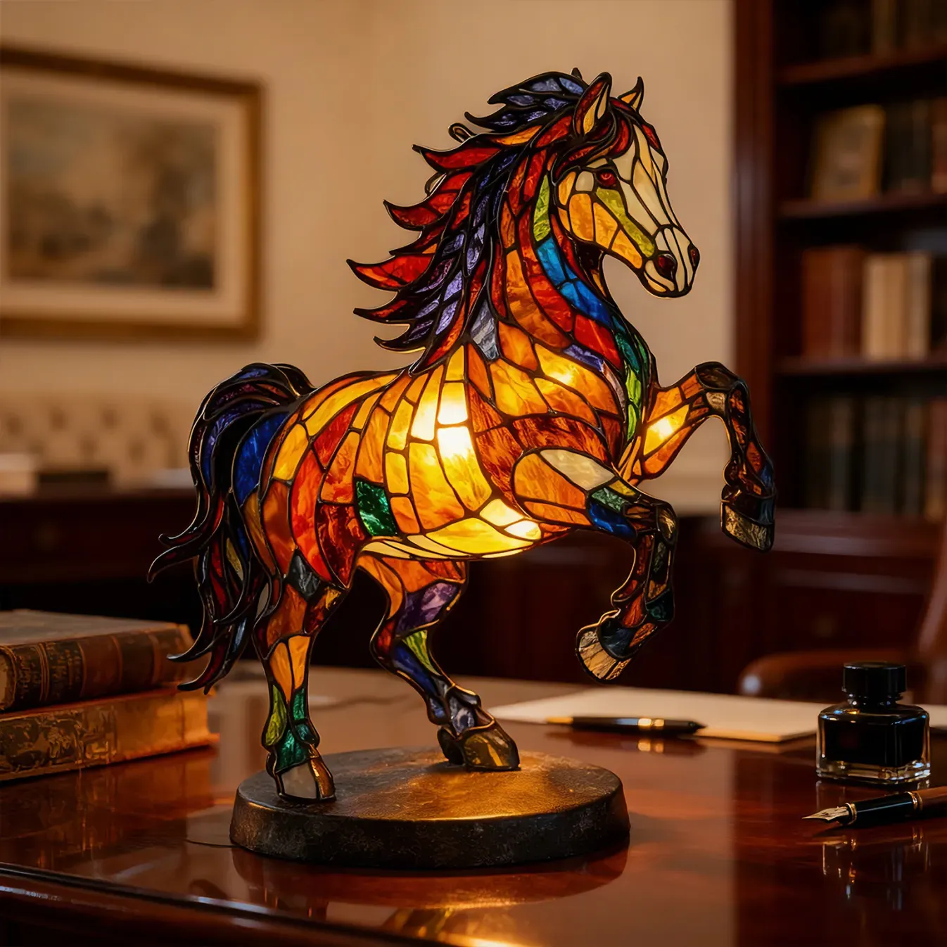 Lucky Stained-Glass Horse Lamp – Year of the Horse 2026 Collector’s Light 🐎✨