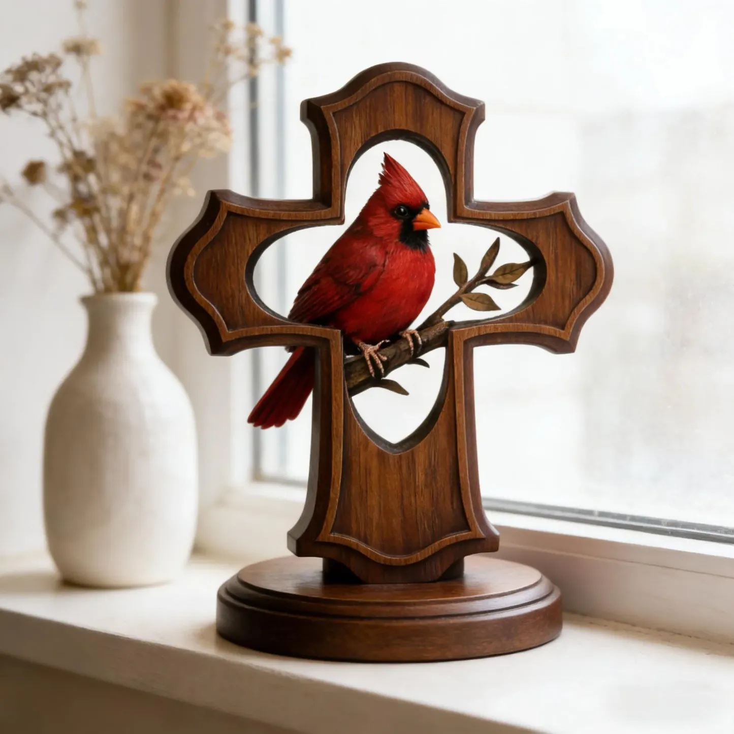 ❤️✝️Handcrafted Cardinal Cross Ornament