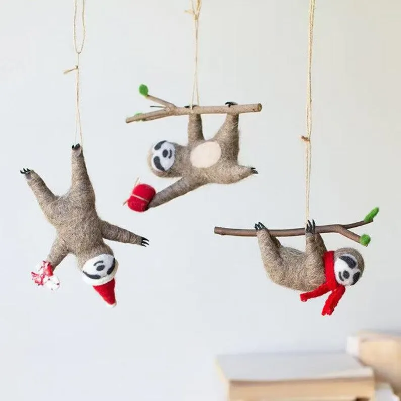 Wool Felt Christmas Sloth Ornaments – Your New Holiday Besties!