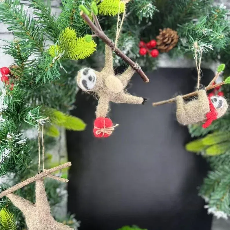 Wool Felt Christmas Sloth Ornaments – Your New Holiday Besties!