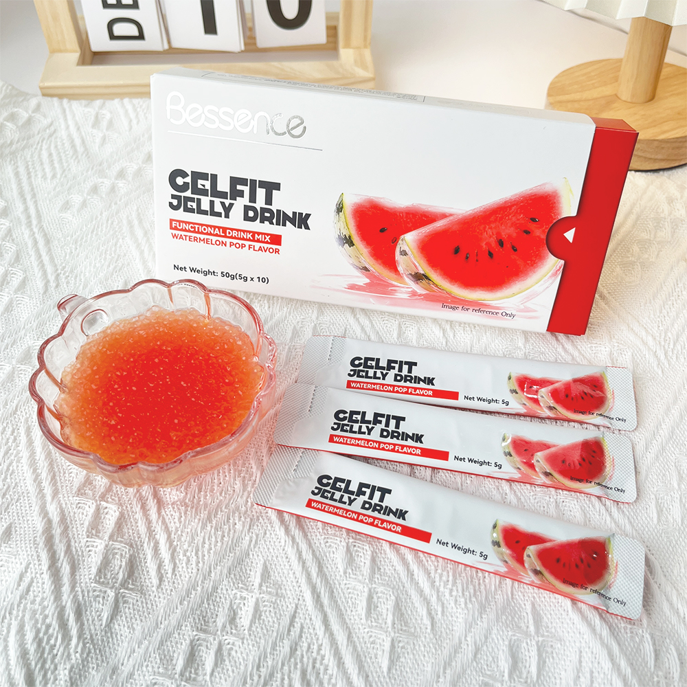 Bessence Gelfit Jelly Drink Watermelon Pop Flavor 10 Packs Multi-Fruit Prebiotic Boost Vitamin C Fiber Energy Beverage