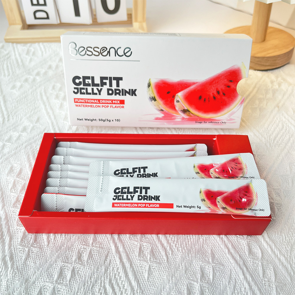 Bessence Gelfit Jelly Drink Watermelon Pop Flavor 10 Packs Multi-Fruit Prebiotic Boost Vitamin C Fiber Energy Beverage