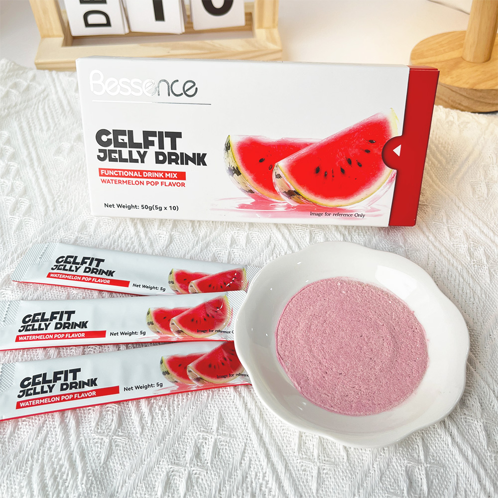 Bessence Gelfit Jelly Drink Watermelon Pop Flavor 10 Packs Multi-Fruit Prebiotic Boost Vitamin C Fiber Energy Beverage