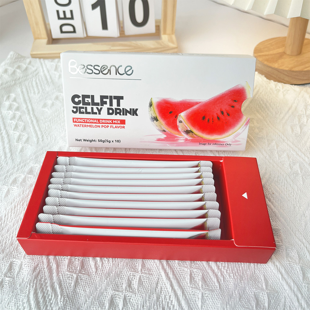 Bessence Gelfit Jelly Drink Watermelon Pop Flavor 10 Packs Multi-Fruit Prebiotic Boost Vitamin C Fiber Energy Beverage