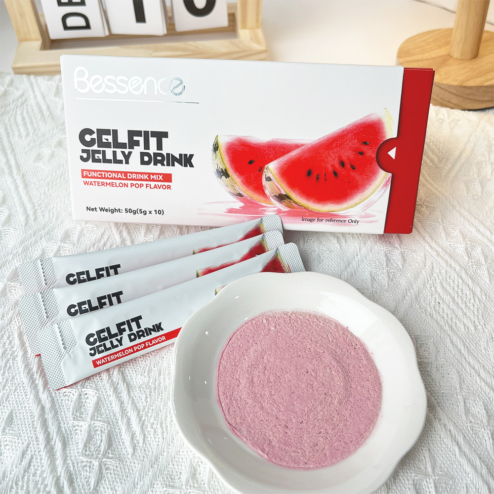 Bessence Gelfit Jelly Drink Watermelon Pop Flavor 10 Packs Multi-Fruit Prebiotic Boost Vitamin C Fiber Energy Beverage