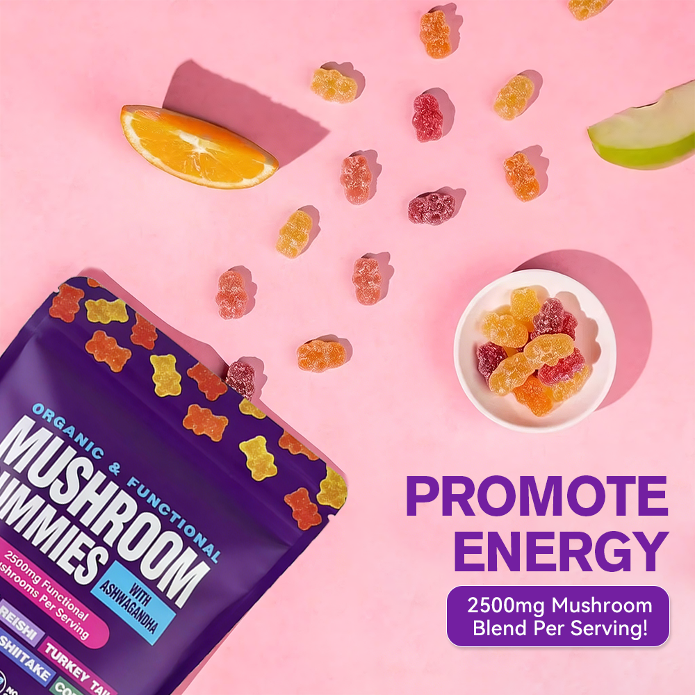 Mushroom Gummies Low Calories Featuring Lion’s Mane, Organic Reishi, Turkey Tail, Boosts Energy and Stamina Sports, and Fitness 80 Gummies, Support Daily Wellness, these Non-GMO