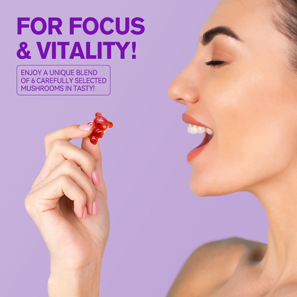 Mushroom Gummies Low Calories Featuring Lion’s Mane, Organic Reishi, Turkey Tail, Boosts Energy and Stamina Sports, and Fitness 80 Gummies, Support Daily Wellness, these Non-GMO