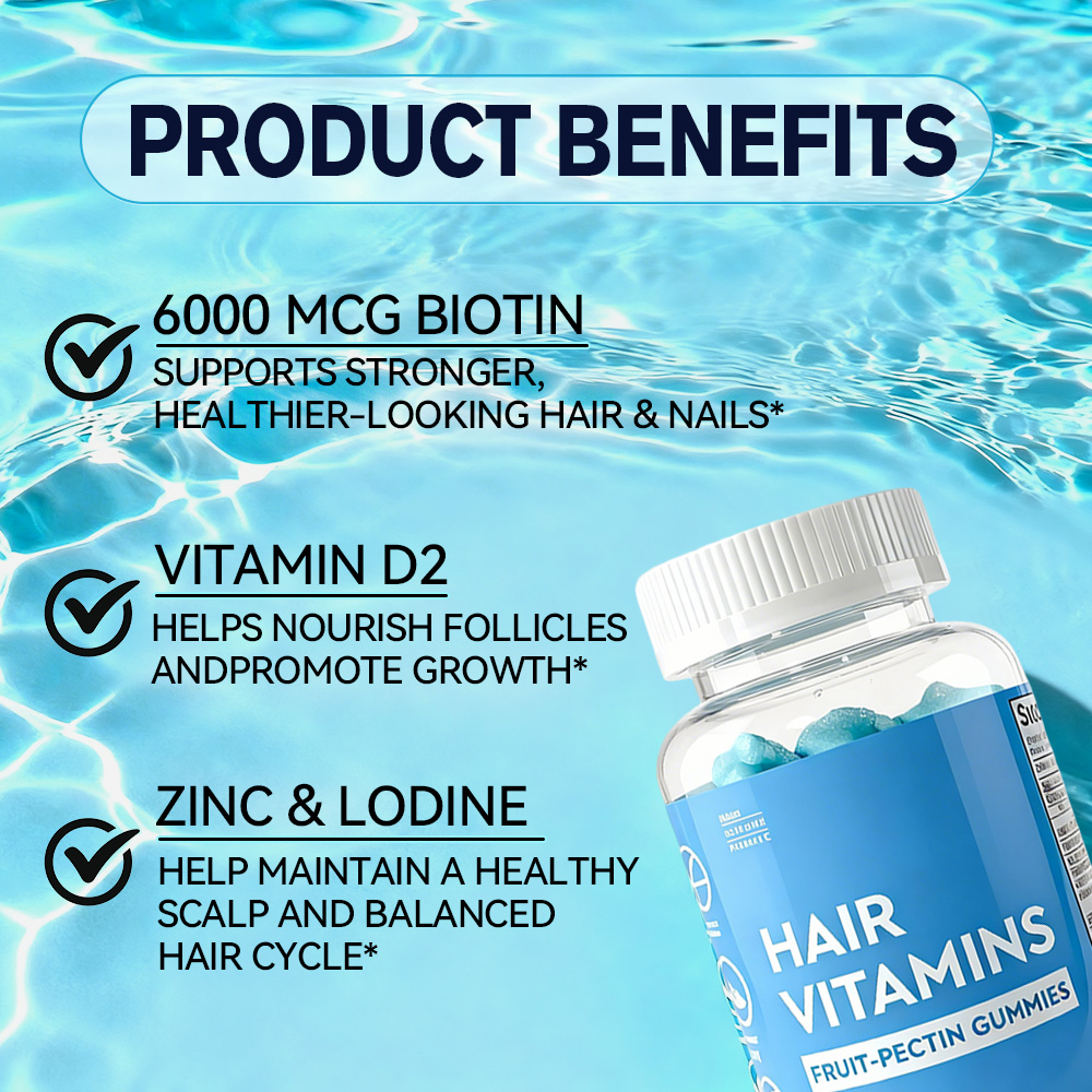 Hair Vitamin Gummy 2 Month Supply Extra Strength Biotin 6000mcg Growth for Men & Women Vegan B12 MSM Inositol Omega 3 Elderberry Kosher Halal Cruelty-Free 60 Gummies