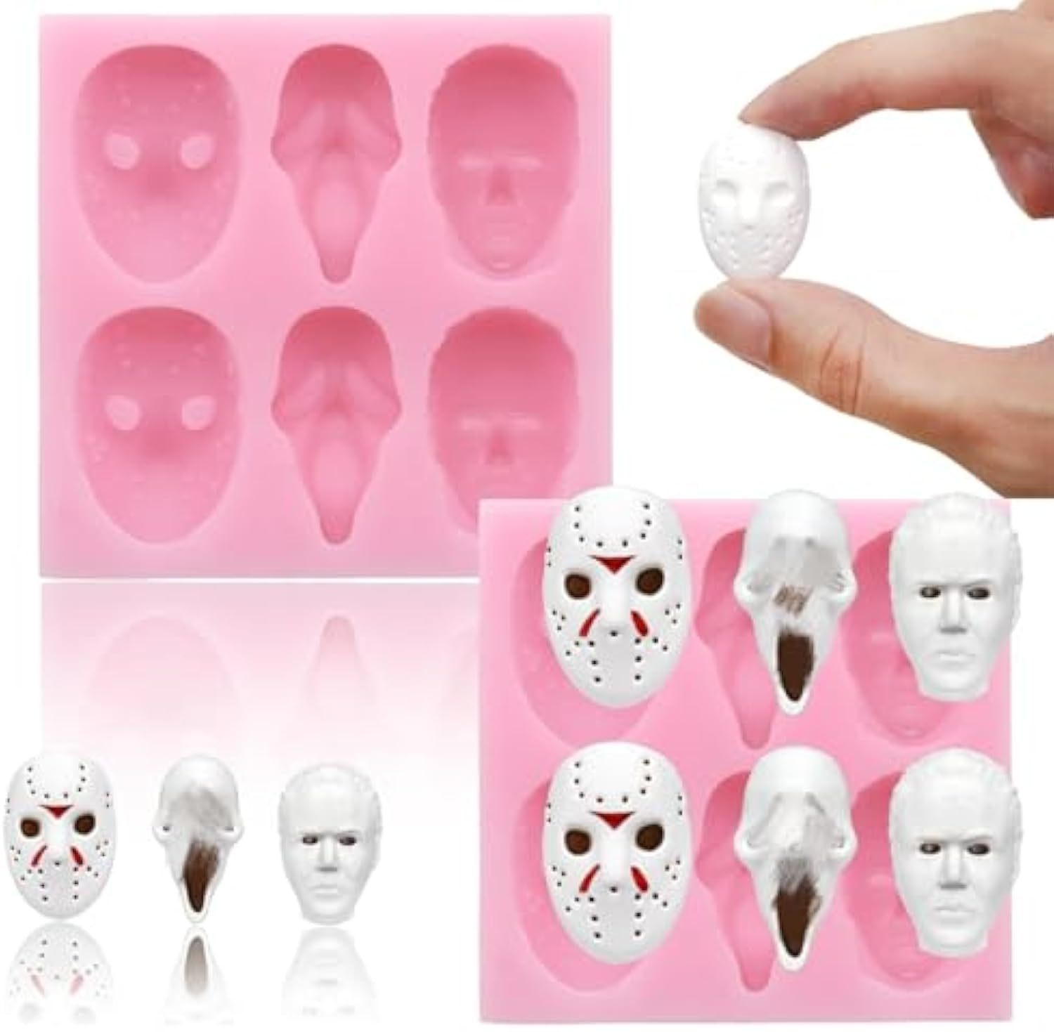 Halloween Silicone Molds for Chocolate,6 Cavities Halloween Large Scary Movie Characters Heads Chocolate Molds, Funny Horror 3D Halloween Chocolate Candy Molds for Soap Pudding Jelly Making