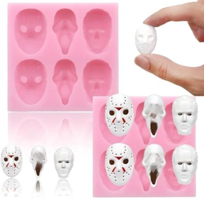 Halloween Silicone Molds for Chocolate,6 Cavities Halloween Large Scary Movie Characters Heads Chocolate Molds, Funny Horror 3D Halloween Chocolate Candy Molds for Soap Pudding Jelly Making