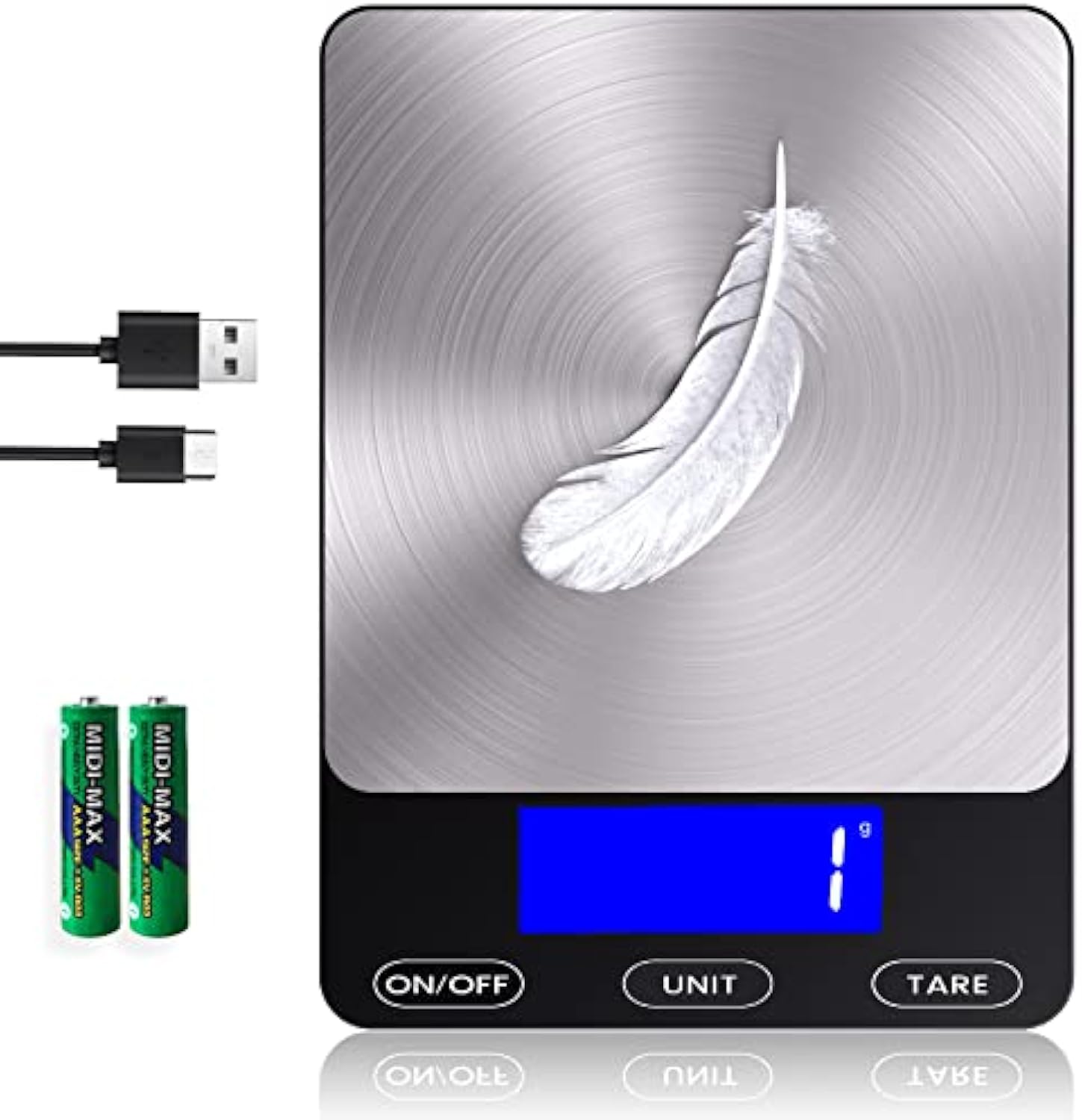 Food Scale -33lb Digital Kitchen Scale for Food Ounces Grams Rechargeable 304 Stainless Steel,Batteries and Type-C Charging | Perfect for Meal Prep, Cooking, and Baking, Black