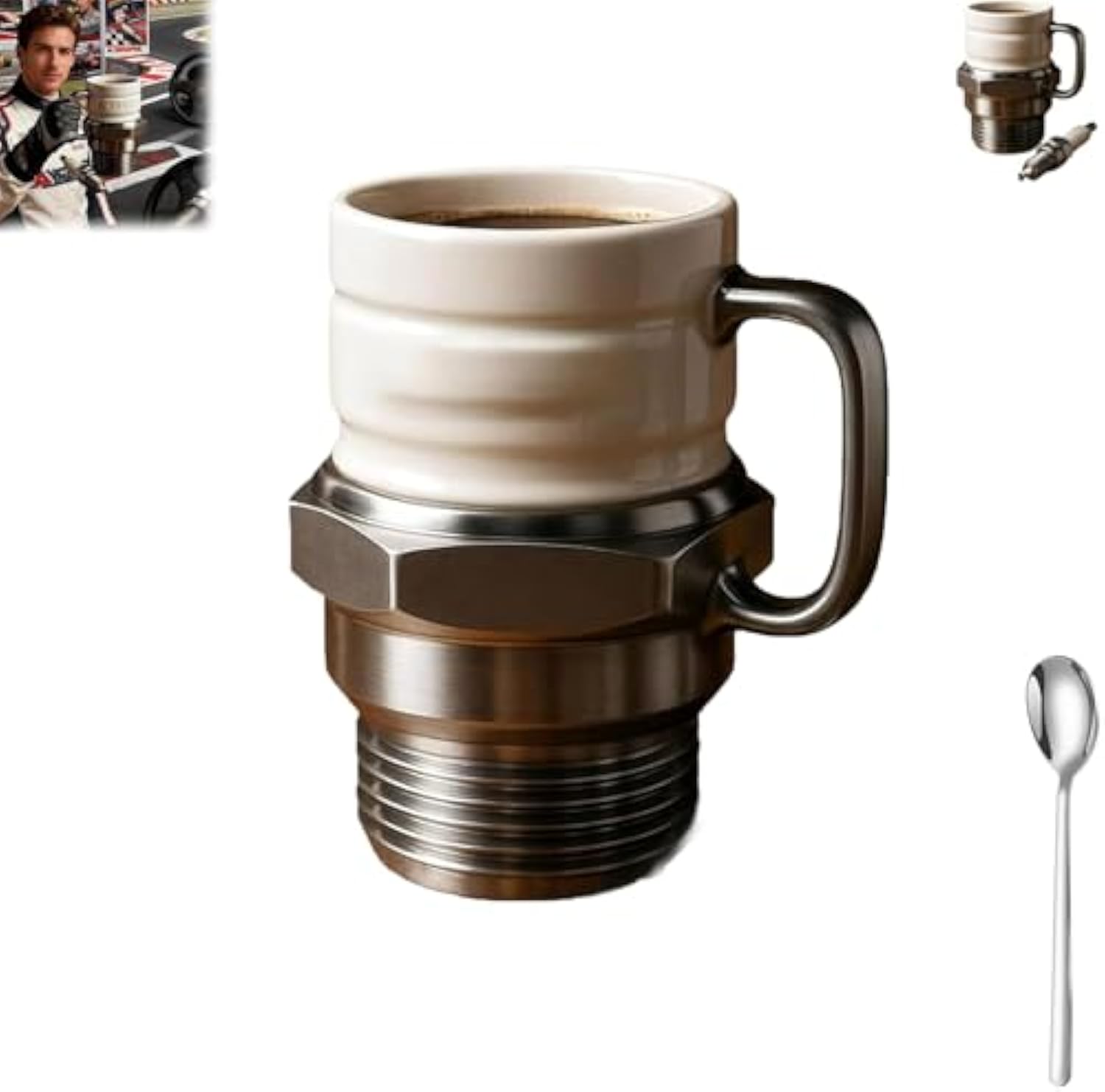 Spark Plug Mug, Spark Plug Coffee Mug, Ceramic Coffee Cup for Car Lovers, Automotive Themed Coffee Mug for Car Enthusiasts, Mechanics & Garage Lovers