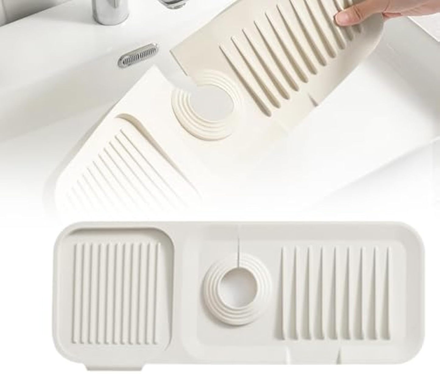 Faucet Guard and Draining Mat for Sink, 2024 New Kitchen Faucet Mat for Kitchen Sink Accessories Gadgets, Silicone Drying Mat for Kitchen Counter Bathroom (White, Large)