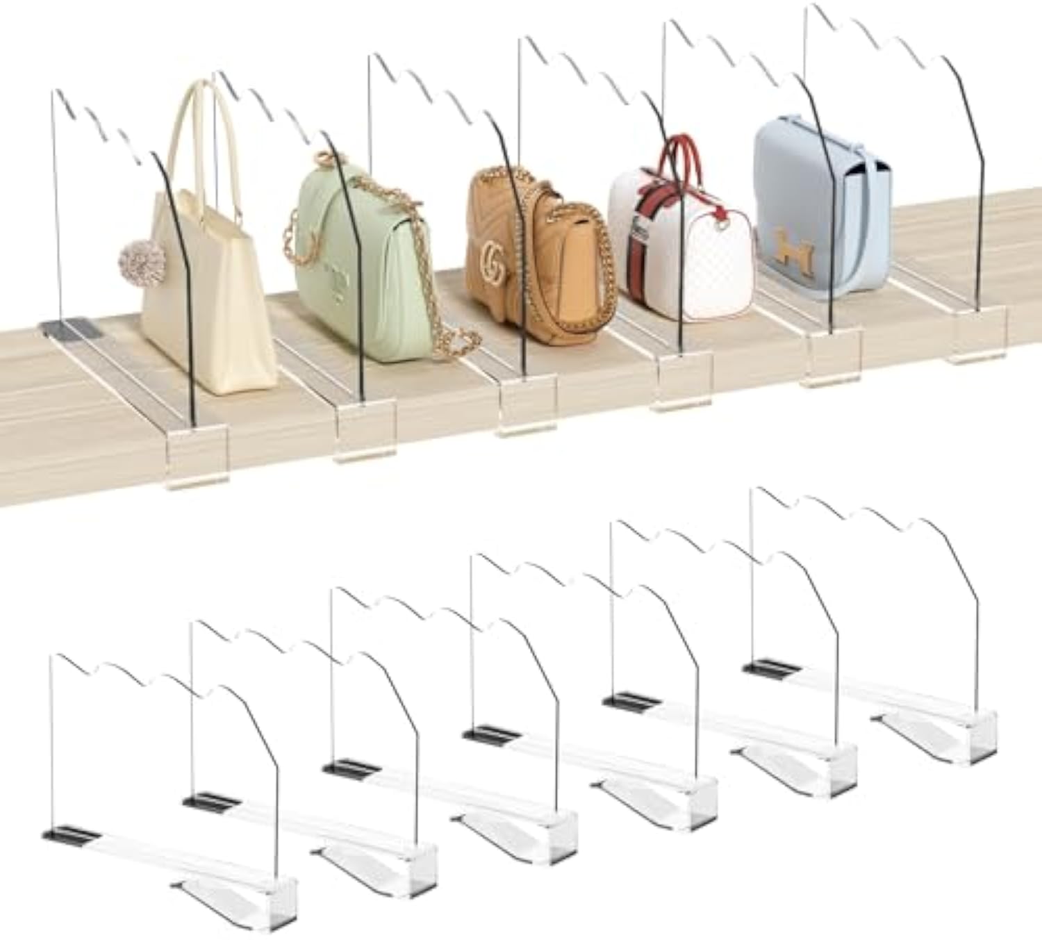 6Pack Shelf Dividers for Closet Organization, Clear Acrylic Shelf Dividers Organizeder Shelves for Purse,Towel,Bag,Sweater,Bookshelf Suitable for Kitchen and Cloakroom Bedroom, Office