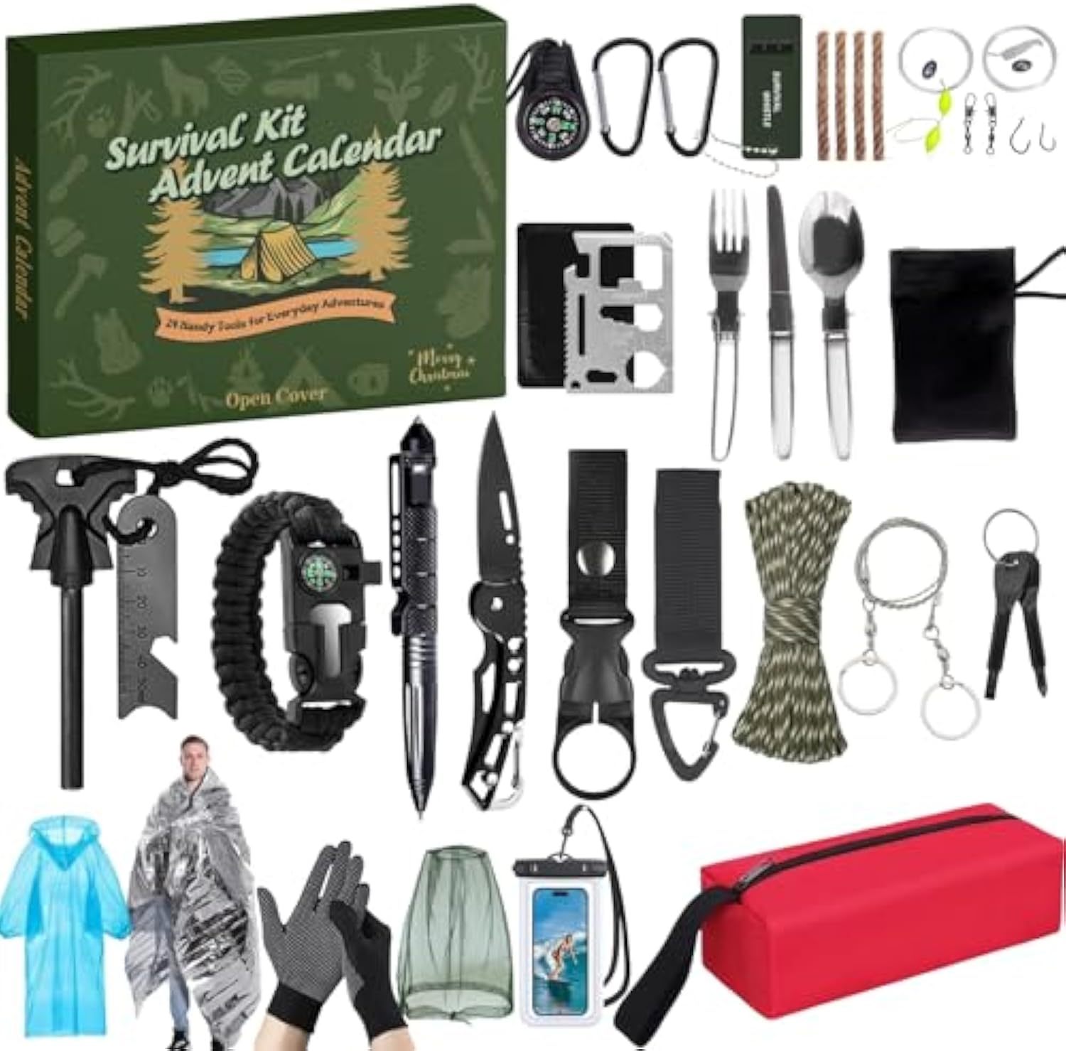 Survival Kit Advent Calendar for Men 2025, 24-Day Christmas Countdown with Outdoor Tools, for Men