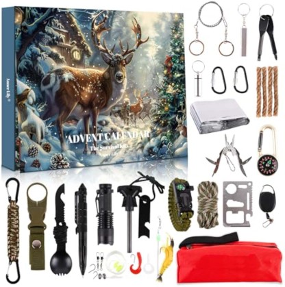 Survival Kit Advent Calendar for Men - Survival Tools Advent Calendar for Adult Teen 24 Days Christmas Countdown - 2025 Xmas Holiday Surprise Gifts for Outdoor Enthusiasts