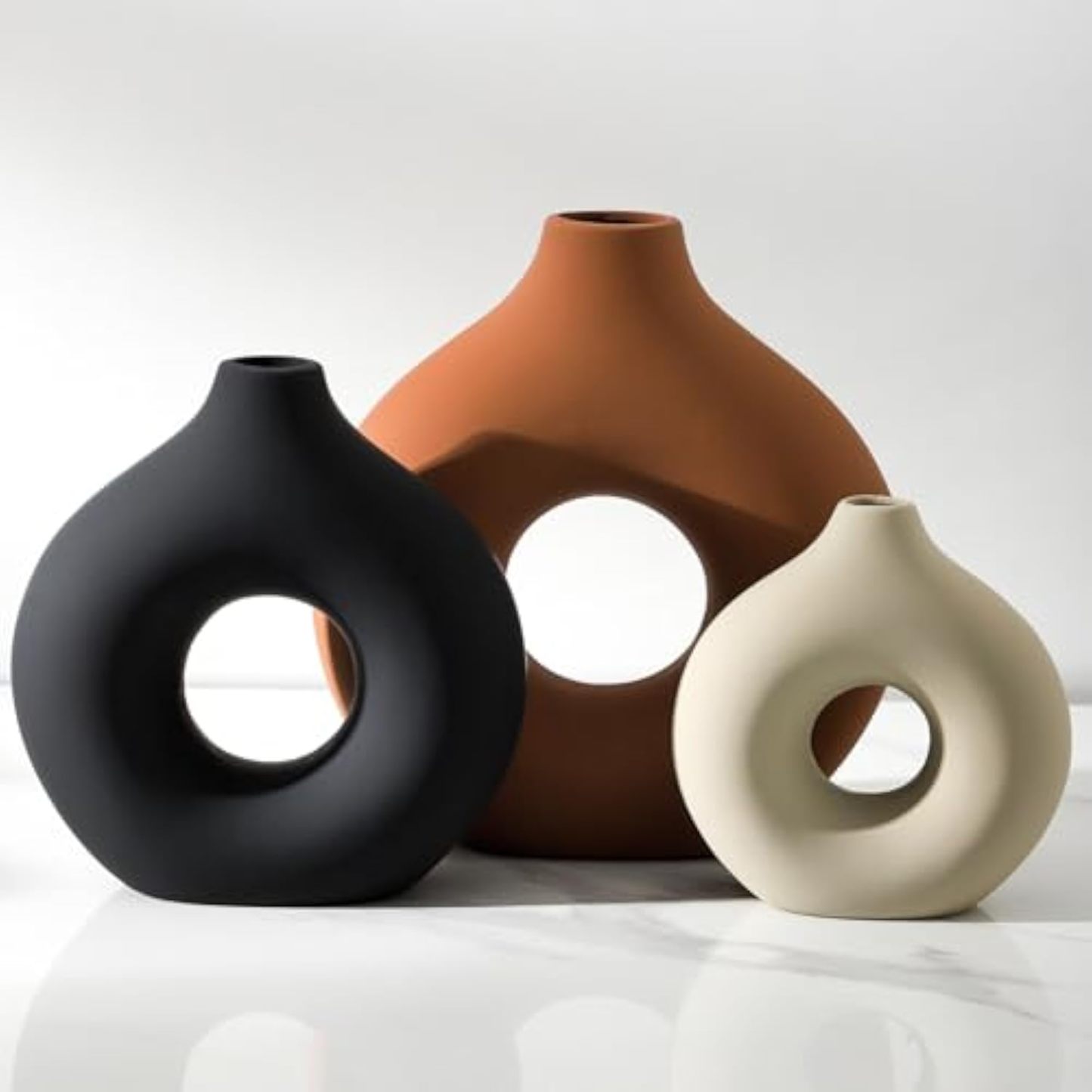 Ceramic Vase Home Table Decor - Flower Vases Set of 3 Small Living Room Centerpiece Decorations for Shelf Bedroom Office Kitchen Dining Desk Modern Aesthetic Farmhouse Decorative (Rust)