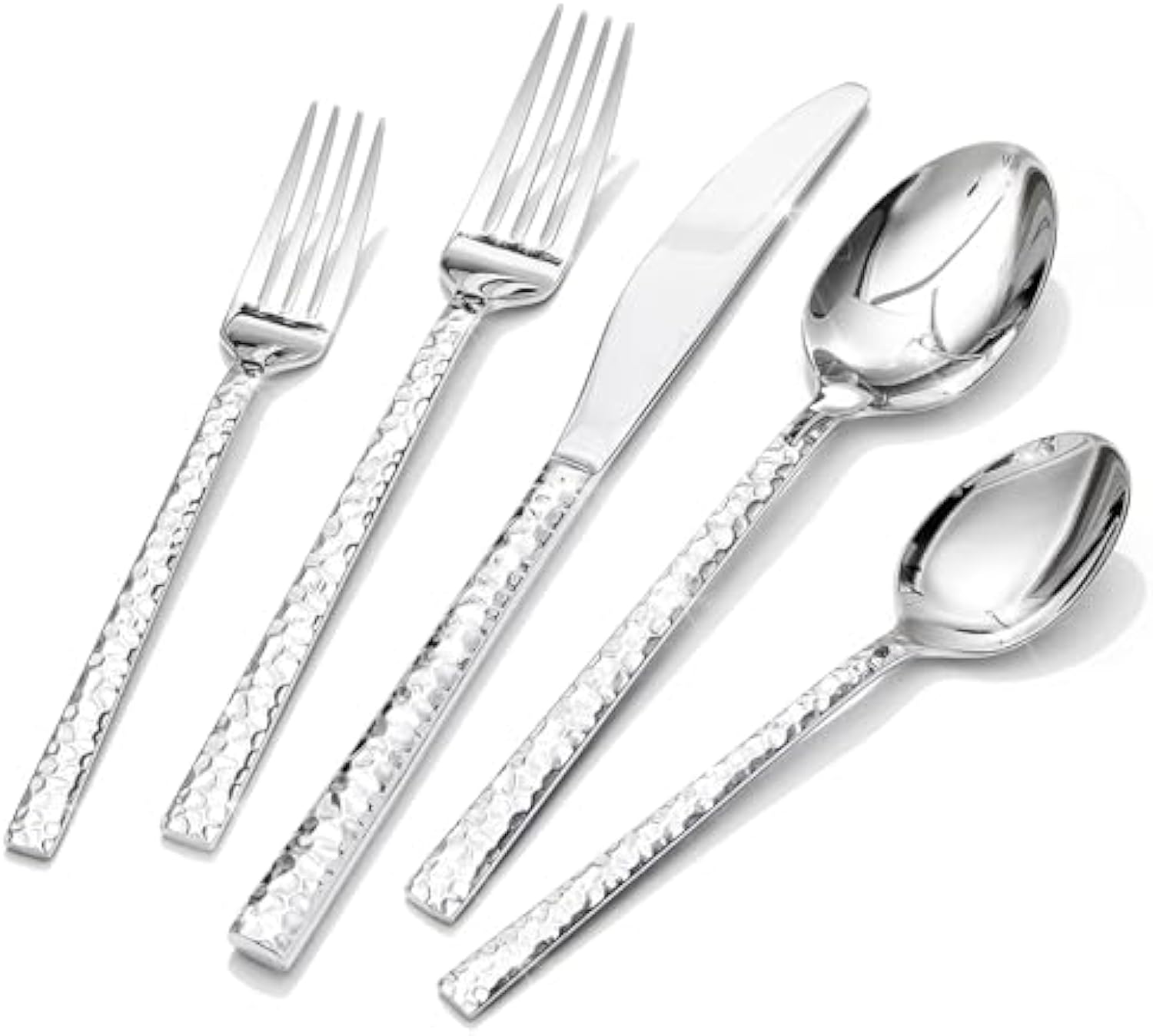 40 Piece Hammered Silverware Set, 18/10 Stainless Steel Flatware Set for 8, Cutlery Set for Home, Party, Wedding, Mirror Polished Dishwasher Safe