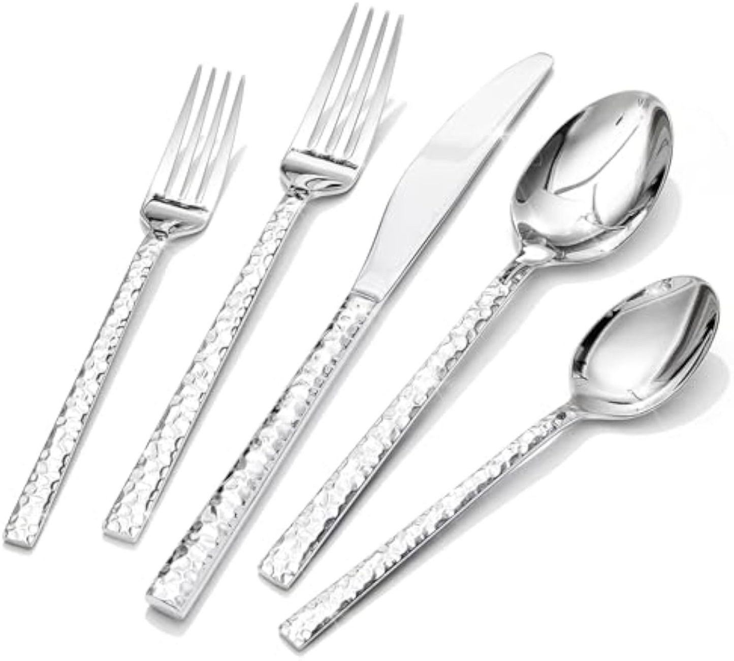 40 Piece Hammered Silverware Set, 18/10 Stainless Steel Flatware Set for 8, Cutlery Set for Home, Party, Wedding, Mirror Polished Dishwasher Safe