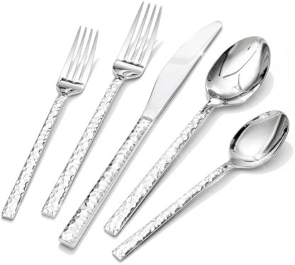 40 Piece Hammered Silverware Set, 18/10 Stainless Steel Flatware Set for 8, Cutlery Set for Home, Party, Wedding, Mirror Polished Dishwasher Safe