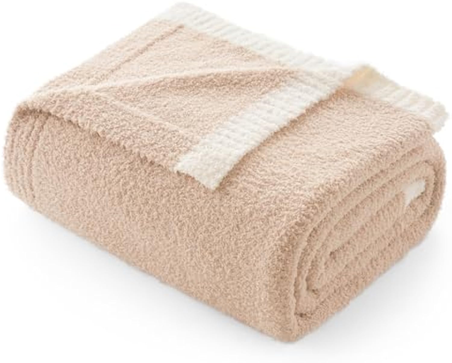 Ultra Soft Throw Blanket for Couch Bed Sofa 50x60 inches, Reversible Beige Blanket Microfiber Fluffy Fuzzy Cozy Knit Throws for Women Mothers Birthday Gifts