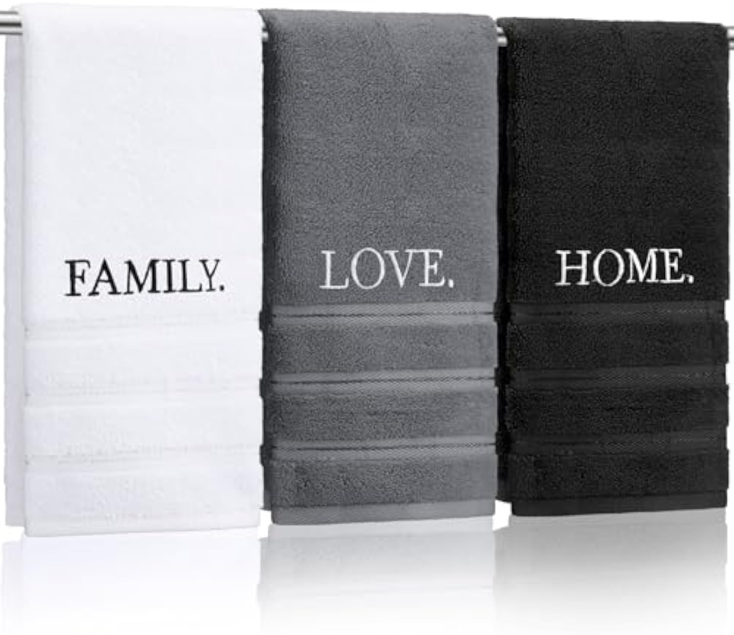 3 Pcs Farmhouse Decorative Hand Towels for Bathroom and Kitchen Rustic Embroidered 100% Cotton Hand Towels Decorative Set for Boho Bathroom Decor(Home Love Family)