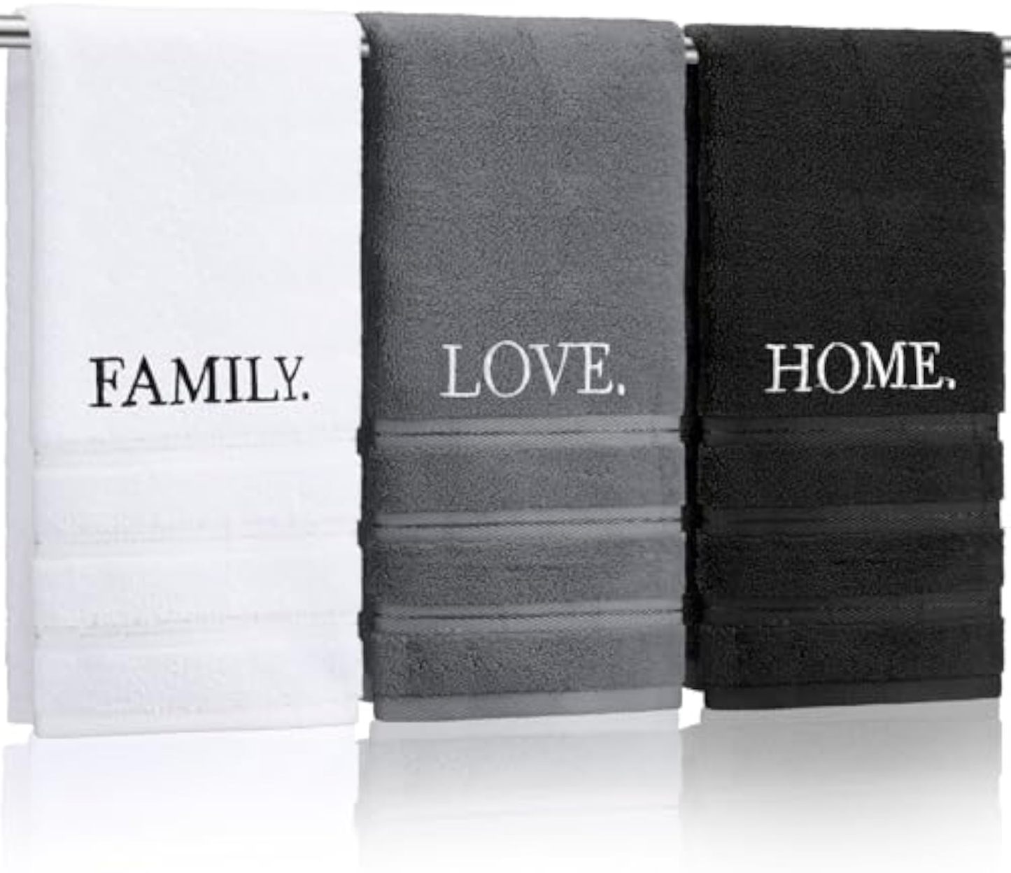 3 Pcs Farmhouse Decorative Hand Towels for Bathroom and Kitchen Rustic Embroidered 100% Cotton Hand Towels Decorative Set for Boho Bathroom Decor(Home Love Family)