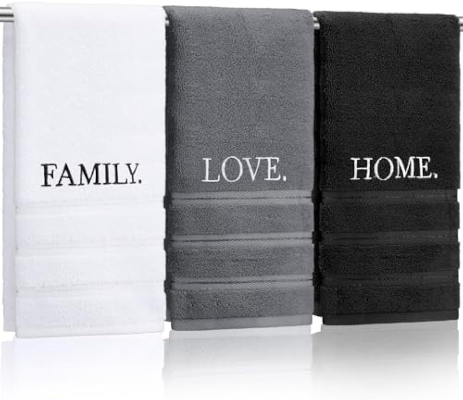 3 Pcs Farmhouse Decorative Hand Towels for Bathroom and Kitchen Rustic Embroidered 100% Cotton Hand Towels Decorative Set for Boho Bathroom Decor(Home Love Family)