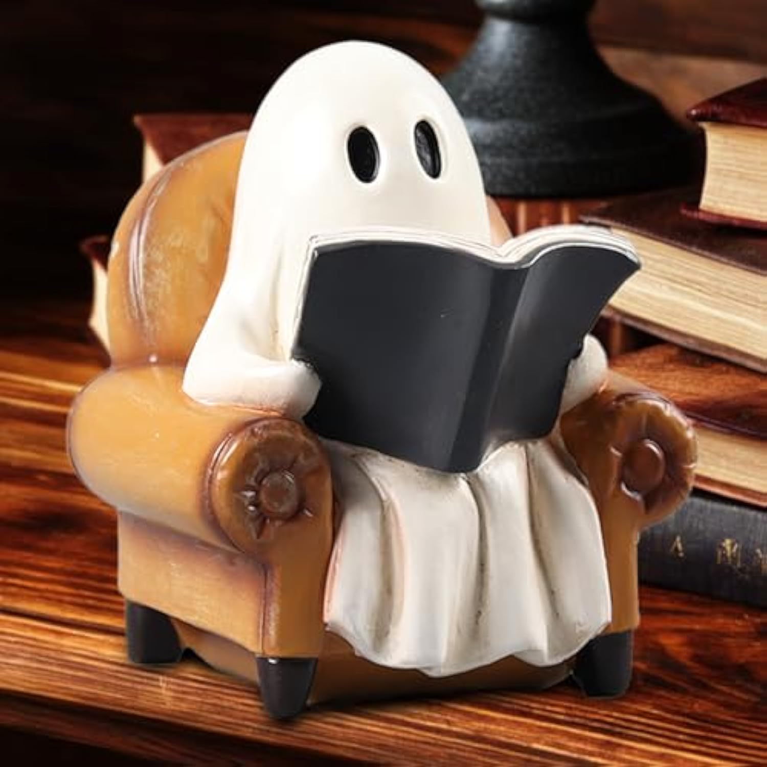 Halloween Ghost Decor Ghost Reading Book Figurine Vintage Halloween Decorations Indoor Book Lovers Gifts