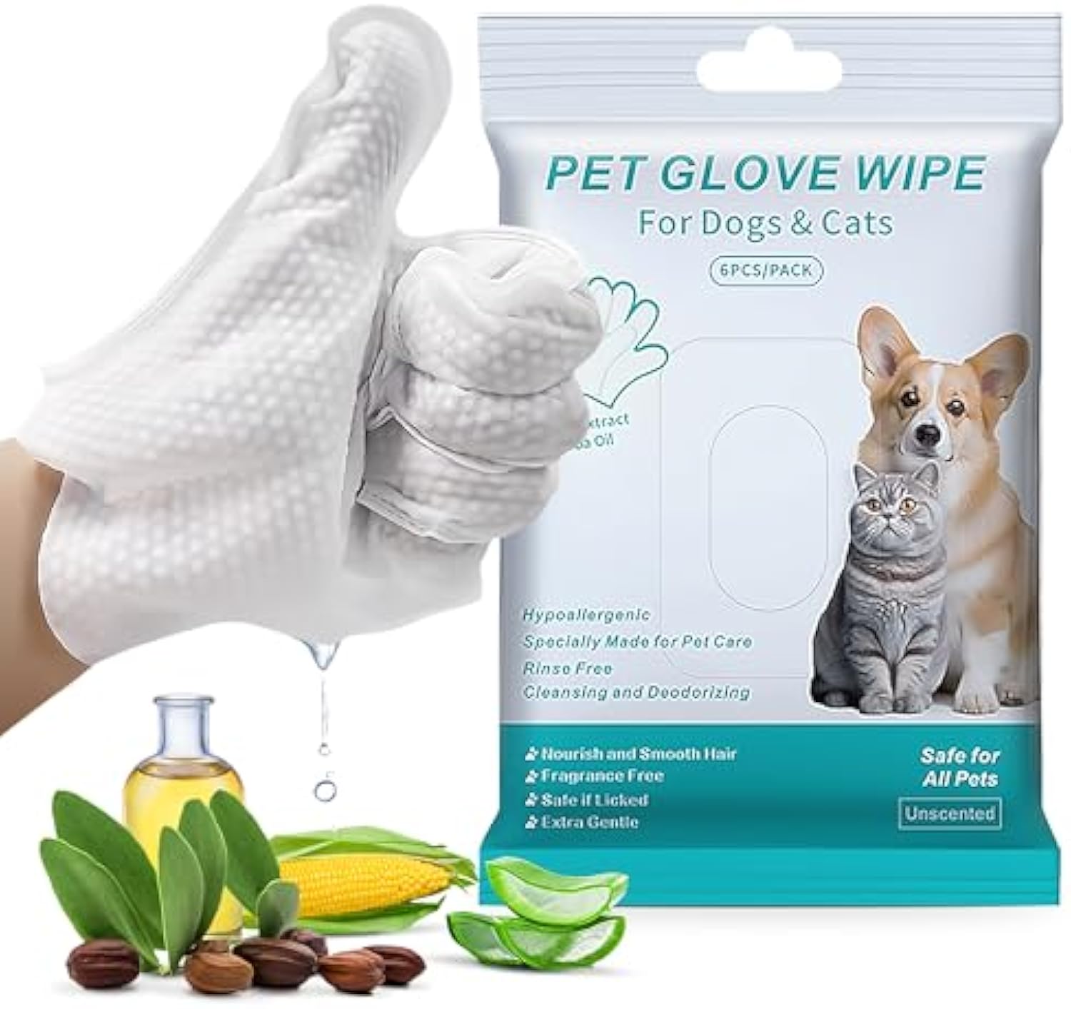 Hypoallergenic Pet Cleaning Glove Wipes (Unscented)