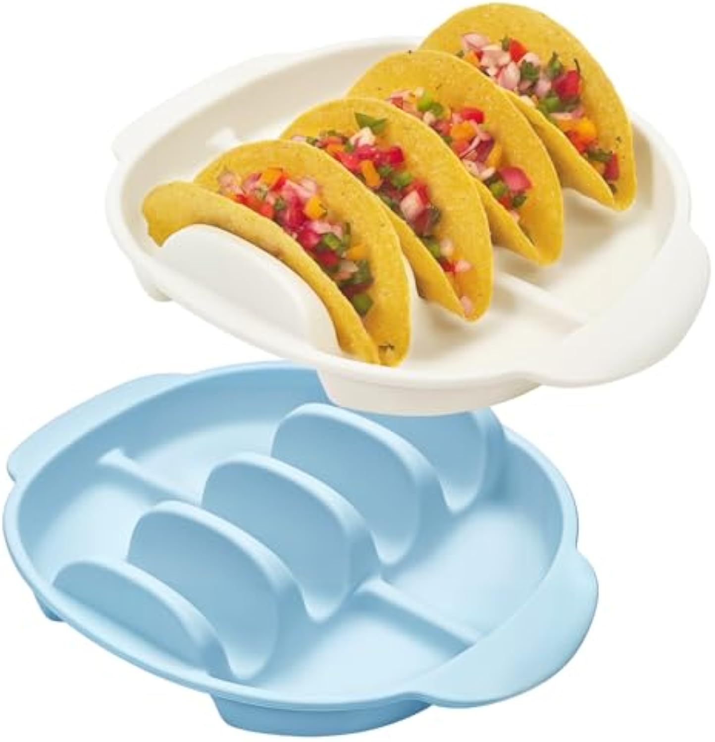 2 Pack Silicone Taco Plates-9.8" Reusable Taco Holder with Dividers，Taco Rack Holders Stand for Hard & Soft with Handle,Taco Party Serving Tray Plates, Dishwasher & Microwave Safe