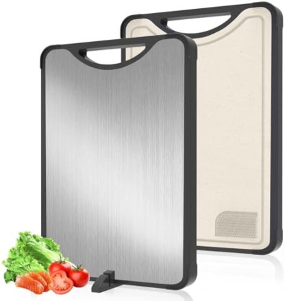 Titanium Cutting Board – 2-in-1 Double Sided Chopping Boards for Kitchen, SGS Food-Grade Certified, Pure Titanium & Wheat Straw PP, Dishwasher Safe, Ideal for Meat, Vegetables & Family Cooking (16×11)