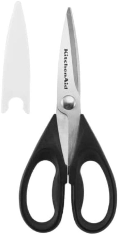 KitchenAid All Purpose Kitchen Shears with Protective Sheath Durable Stainless Steel Scissors, Dishwasher Safe, Soft Grip Comfort Handle, 8.72 Inch, Black