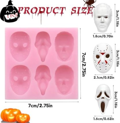 Halloween Silicone Molds for Chocolate,6 Cavities Halloween Large Scary Movie Characters Heads Chocolate Molds, Funny Horror 3D Halloween Chocolate Candy Molds for Soap Pudding Jelly Making
