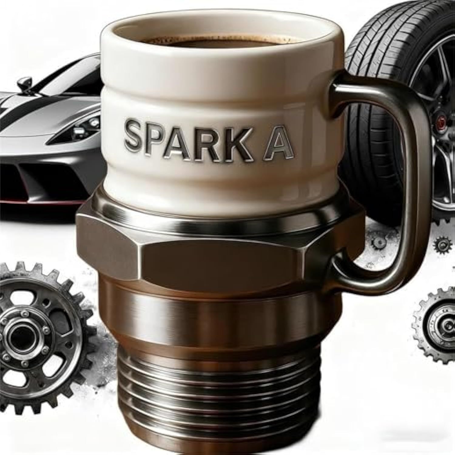 Spark Plug Mug, Spark Plug Coffee Mug, Ceramic Coffee Cup for Car Lovers, Automotive Themed Coffee Mug for Car Enthusiasts, Mechanics & Garage Lovers