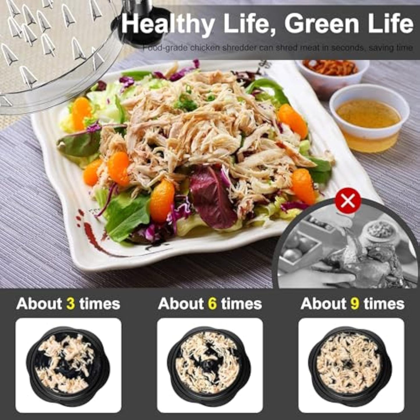 Chicken Shredder Large Chicken Breast Shredder Tool Twist with Brush&Fork, Visible Meat Shredder Machine, Strong Anti-Slip Strip, Ergonomic Handle, BPA Free, Suitable for Pork Beef Chicken