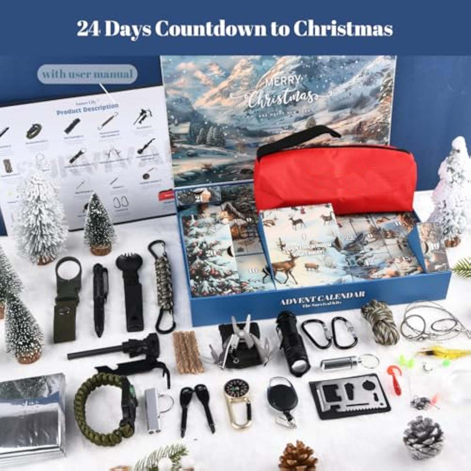 Survival Kit Advent Calendar for Men - Survival Tools Advent Calendar for Adult Teen 24 Days Christmas Countdown - 2025 Xmas Holiday Surprise Gifts for Outdoor Enthusiasts