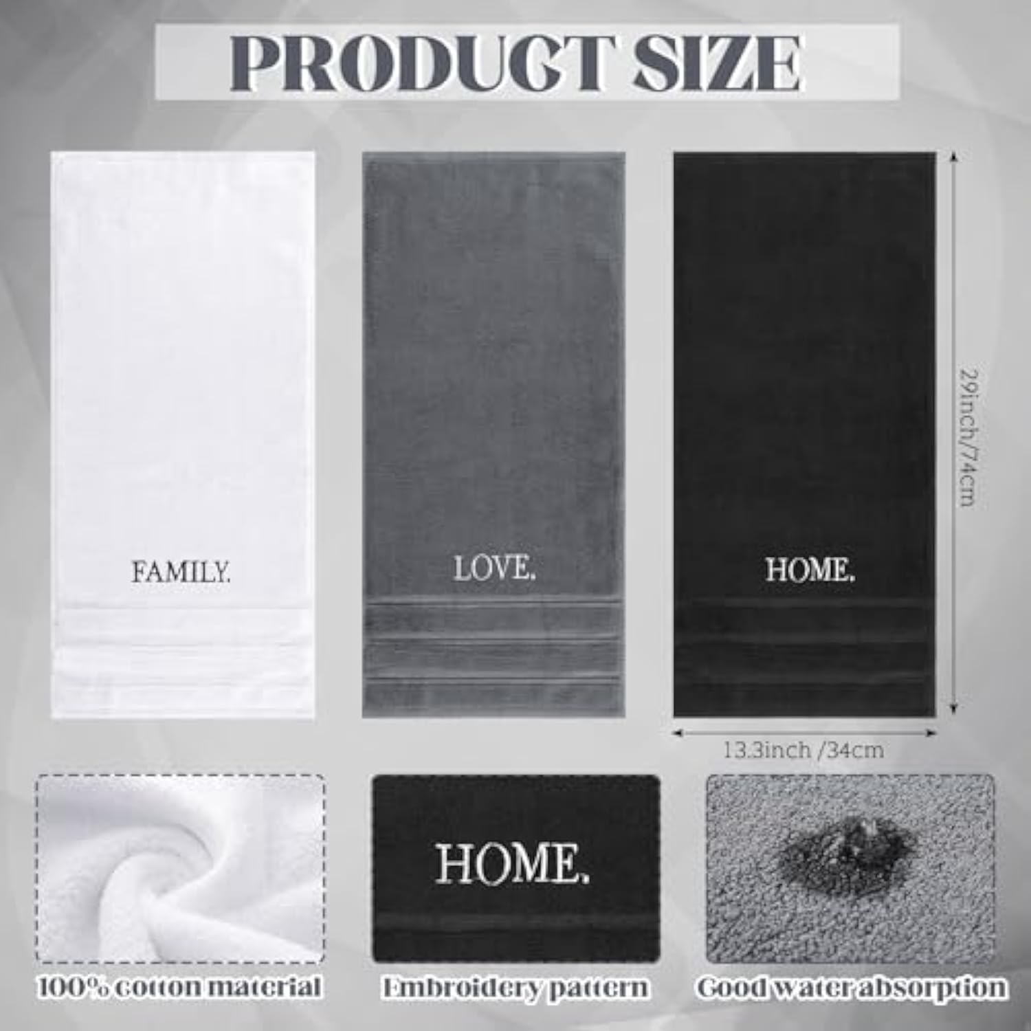 3 Pcs Farmhouse Decorative Hand Towels for Bathroom and Kitchen Rustic Embroidered 100% Cotton Hand Towels Decorative Set for Boho Bathroom Decor(Home Love Family)