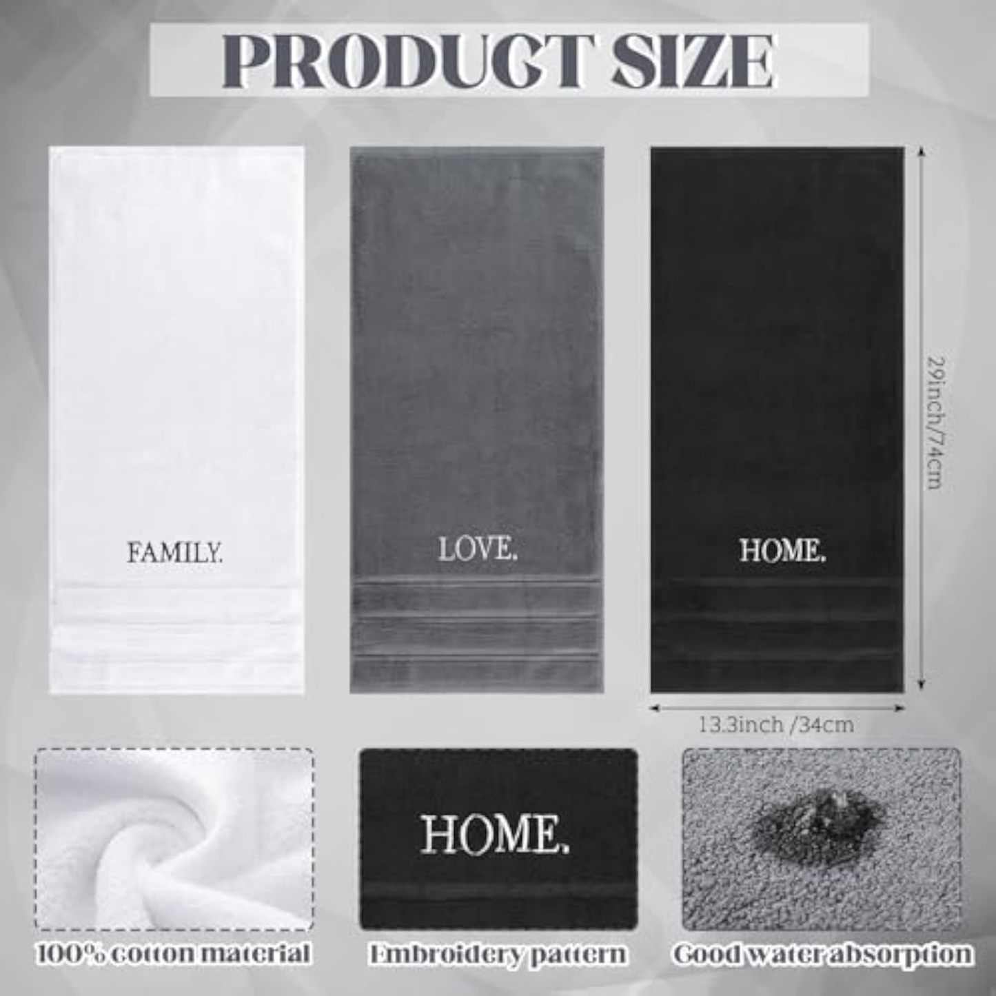 3 Pcs Farmhouse Decorative Hand Towels for Bathroom and Kitchen Rustic Embroidered 100% Cotton Hand Towels Decorative Set for Boho Bathroom Decor(Home Love Family)