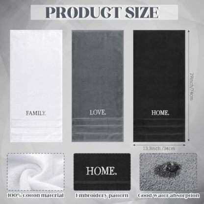 3 Pcs Farmhouse Decorative Hand Towels for Bathroom and Kitchen Rustic Embroidered 100% Cotton Hand Towels Decorative Set for Boho Bathroom Decor(Home Love Family)